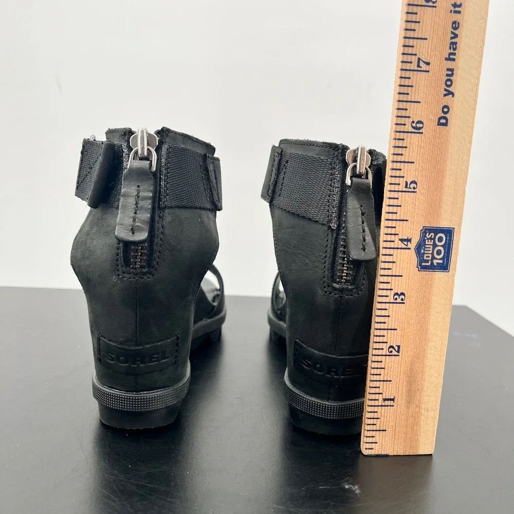 Sorel Joanie II Wedge Sandals Womens 6.5 Black Leather Ankle Strap NL3217-010